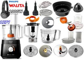 MULTIPROCESSADOR PHILIPS WALITA Com 2 Anos Garantia 21 Itens 1000w 127v Cortesia Fone Preto