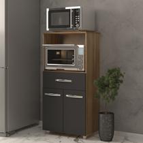 Multiuso Armário Laura com Nicho para Forno Elétrico e Microondas com Gaveta e 2 Portas Mobília Decor Savana Preto