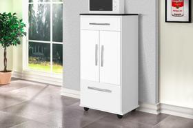 Multiuso/Bancada/Balcão/Organizador Montana Com 2 Portas e 2 gavetas Com Puxadores Cromados e Pés em ABS Cor Branco/Marmorizado