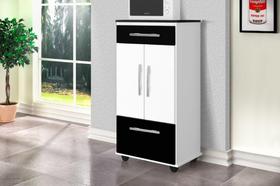 Multiuso/Bancada/Balcão/Organizador Montana Com 2 Portas e 2 gavetas Com Puxadores Cromados e Pés em ABS Cor Branco/Preto/Marmorizado