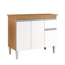 Multiuso Gabinete Balcão Tatiane 100cm 3 Portas e 1 Gaveta S/Tampo Amendoa / Branco - Ajl Móveis