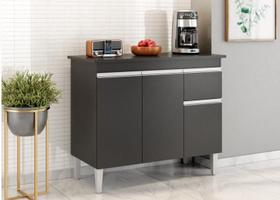 Multiuso Gabinete Balcão Tatiane 100cm 3 Portas e 1 Gaveta S/Tampo Preto - Ajl Móveis Multiuso Gabinete Balcão Tatiane 100cm 3 Portas e 1 Gaveta S/Tampo Preto - Ajl Móveis