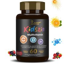 Multivitamin Kidszin Vitaminas C D Zinco para crianças 60 cápsulas mastigaveis saborosas