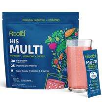 Multivitamínico em pó Root'd com 3 vezes eletrólitos para homens, pacote com 24 Multivitamínico em pó Root'd com 3 vezes eletrólitos para homens, pacote com 24