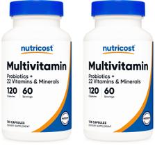 Multivitamínico Nutricost, 2 frascos, 120 cápsulas vegetais, probióticos Multivitamínico Nutricost, 2 frascos, 120 cápsulas vegetais, probióticos