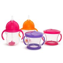 Munchkin Happy Snacker Snack Catcher &amp Sippy Cup Set, 4 Pack, Pink/Purple/Orange