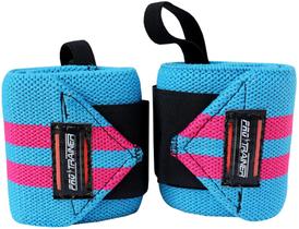 Munhequeira Profissional exercício funcional rosa com azul - Pro Trainer