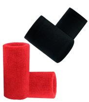 Munhequeira Toalha 15cm Pack 2 Pares Cores Preta e Vermelha Munhequeira Toalha 15cm Pack 2 Pares Cores Preta e Vermelha
