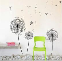 Mural Artístico Dente de Leão Silhueta Floral e Borboletas Decoração Elegante para Parede de Loft