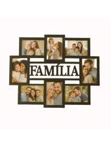 Mural de Fotos Família em MDF Preto, Painel Decorativo de Parede com 8 Espaços 10x15cm, 49x62cm, Acompanha Fita Dupla Fa