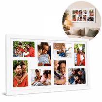 Mural porta retrato 8 fotos 10x15 branco com moldura de madeira 30x60 decorativo Mural porta retrato 8 fotos 10x15 branco com moldura de madeira 30x60 decorativo