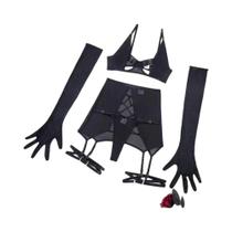 Muziskat verão sizzler novo feminino sexy tiras transparente malha lingerie conjunto de quatro peças Muziskat verão sizzler novo feminino sexy tiras transparente malha lingerie conjunto de quatro peças