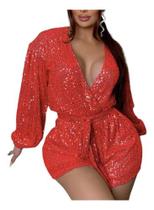 N-A0306-Macacão Festa Evento Macaquinho Brilho Elegante Plussize