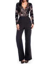 N-A0402-Macacão Feminino Longo Preto Festa Paetê Lantejoulas Manga Longa Pantalona Brilho Luxo N-A0402-Macacão Feminino Longo Preto Festa Paetê Lantejoulas Manga Longa Pantalona Brilho Luxo