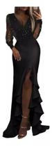 N-A0901-Vestido Formatura Longo Fenda Tule Babado Elegante Festa500m N-A0901-Vestido Formatura Longo Fenda Tule Babado Elegante Festa500m
