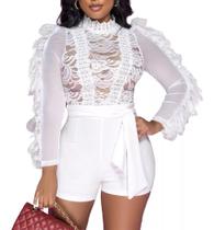 N-A1405-Macacão Feminino Macaquinho Bordado Renda Ano Novo 220m