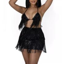 N-A1706-Conjunto Feminino Festa Balada Sexy Top Cropped Saia 657q