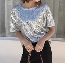 N-A1903-Blusa Camisa Camisão Paetê Brilho Balada Festa Elegante 516q