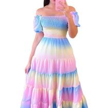 N-A2102-Vestido Festa Longo Rodado Chá Revelação Flor Plus Size 444m