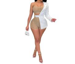 N-B0208-Conjunto Feminino Blusa Short Bordado Pedraria Ombro Só K79