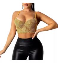 N-B0209-Blusa Top Cropped Balada Strass Brilho Festa Revellion Luxo