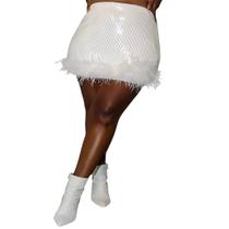 N-B0306-Saia Feminina Rosa Paetê Brilho Pluma Festa Balada Sexy 225z