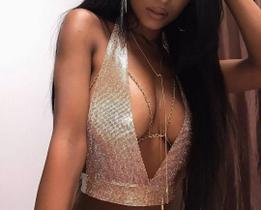 N-B0505- Blusa Top Cropped Festa Balada Pedraria Brilho Strass M49