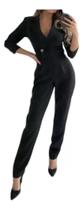 N-C0103-Macacão Feminino Preto Pantalona Manga Longa Elegante 222q