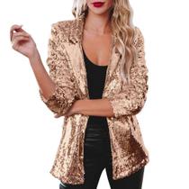 N-C0304-Blusa Casaquinho Blazer Feminino Plus Size Paetê Festa Réveillon Dourado Preto Prateado Rosa N-C0304-Blusa Casaquinho Blazer Feminino Plus Size Paetê Festa Réveillon Dourado Preto Prateado Rosa