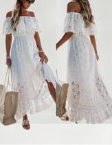 N-C0502-Vestido Feminino Longo Branco Ciganinha Renda Lese Laise X68