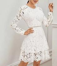 N-C0803-Vestido Festa Renda Manga Longa Branco Casamento Civil 249p