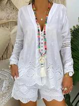 N-C1401-Conjunto Feminino Blusa Short Laise Renda Ano Novo U19