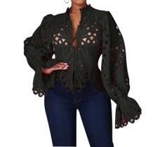 N-C2301-Blusa Renda Branca Laise Lese Manga Longa Festa Natal Réveillon Elegante Chique Plus Size
