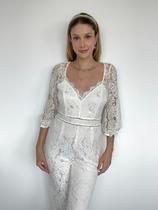 N-C2401-Macacão Feminino Longo Branco Renda Bordado Festa Réveillon Casamento Noiva N-C2401-Macacão Feminino Longo Branco Renda Bordado Festa Réveillon Casamento Noiva