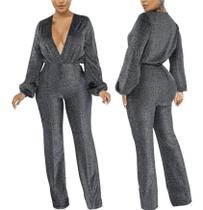 N-D0605-Macacão Feminino Longo Pantalona Lurex Manga Longa Luxo 182m N-D0605-Macacão Feminino Longo Pantalona Lurex Manga Longa Luxo 182m