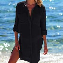 N-E0201-Camisa Blusa Camisão Saída Praia Básico Versátil Clássico