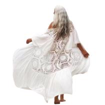 N-E0207-Saída Praia Longa Vestido Kimono Manga Flare Renda Babado Plus Size N-E0207-Saída Praia Longa Vestido Kimono Manga Flare Renda Babado Plus Size