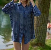 N-E0417-Camisa Camisão Chemise Saída De Praia Listrada Oncinha Animais N-E0417-Camisa Camisão Chemise Saída De Praia Listrada Oncinha Animais