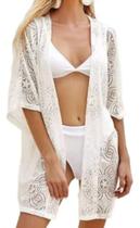 N-E0434 - Blusa Saída De Praia Kimono Renda Plus Size Branca Réveillon N-E0434 - Blusa Saída De Praia Kimono Renda Plus Size Branca Réveillon