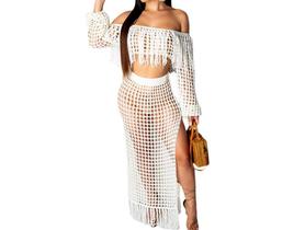 N-E1001-Conjunto Saída Praia Feminina Saia Top cropped Festa Luxo Tricô Franja Festa Balada Carnaval N-E1001-Conjunto Saída Praia Feminina Saia Top cropped Festa Luxo Tricô Franja Festa Balada Carnaval