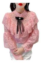 N-F0702-Camisa Blusa Social Bordada Manga Bufante Renda Batizado N5