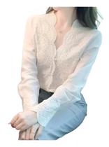 N-F0803-Camisa Blusa Social Bordado Lese Laise Batizado Feminina C80