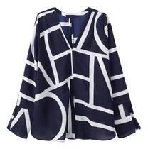 N-F1512-Camisa Blusa Feminina Social Estampada Listrada Básica Luxo