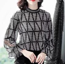 N-F1701-Blusa Camisa Social Elegante Evangélica Renda Bordada
