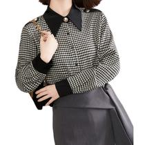 N-F1901-Blusa Casual Comfy Botões Frontais Manga Longa Social Igreja Dia a Dia Moda Evangélica Gola Camisaria 5JL3107