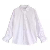 N-F2001- Camisa Social Feminina Manga Longa Abertura Lateral Detalhes Gola Camisaria Botões Abotoar Social Evento 5JL310