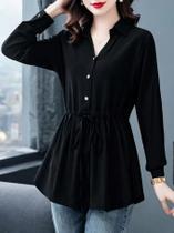N-F2201-Camisa Blusa Social Feminina Evangélica Acinturada Plus Size