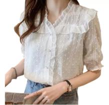 N-F2204-Blusa Camisa Feminina Social Renda Lese Laise Branco Luxo N-F2204-Blusa Camisa Feminina Social Renda Lese Laise Branco Luxo
