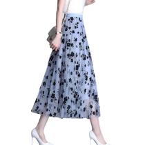 N-F3201-Saia Midi Feminina Tule Bordado Renda Princesa Elegante Luxo N-F3201-Saia Midi Feminina Tule Bordado Renda Princesa Elegante Luxo