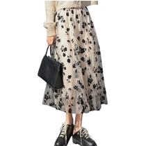 N-F3201-Saia Midi Feminina Tule Bordado Renda Princesa Elegante Luxo N-F3201-Saia Midi Feminina Tule Bordado Renda Princesa Elegante Luxo